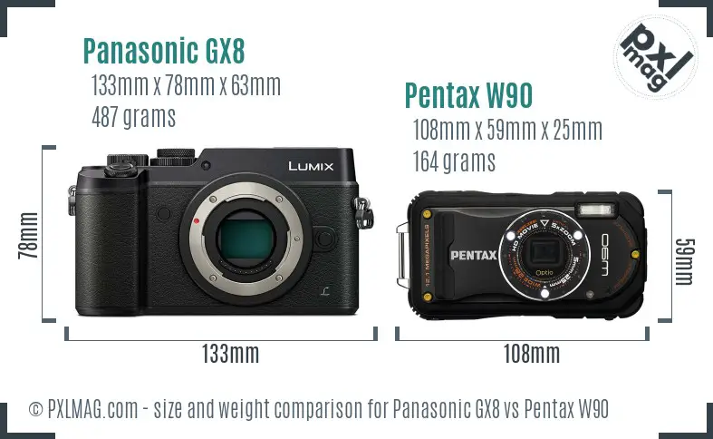 Panasonic GX8 vs Pentax W90 size comparison