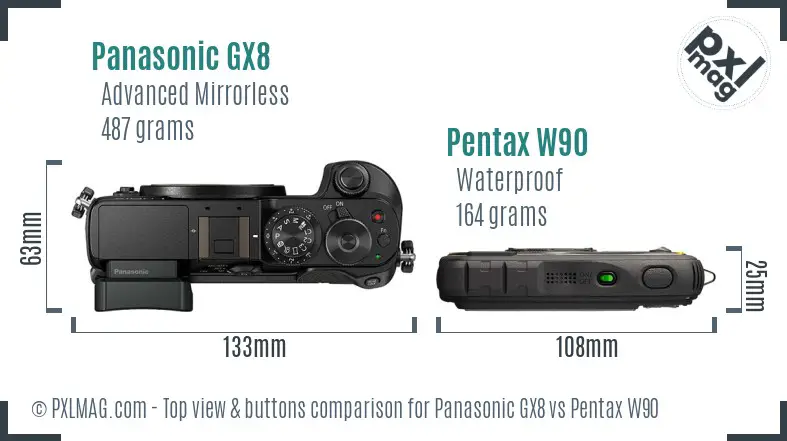 Panasonic GX8 vs Pentax W90 top view buttons comparison