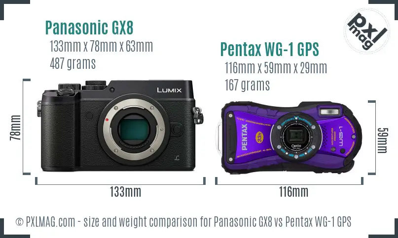 Panasonic GX8 vs Pentax WG-1 GPS size comparison