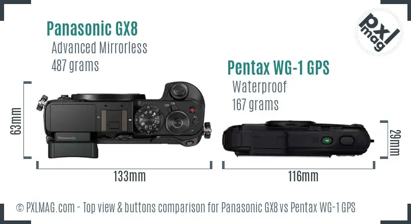 Panasonic GX8 vs Pentax WG-1 GPS top view buttons comparison