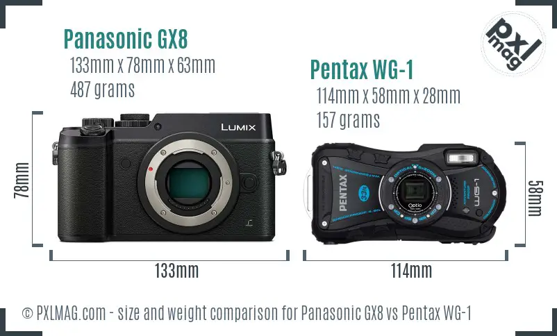 Panasonic GX8 vs Pentax WG-1 size comparison