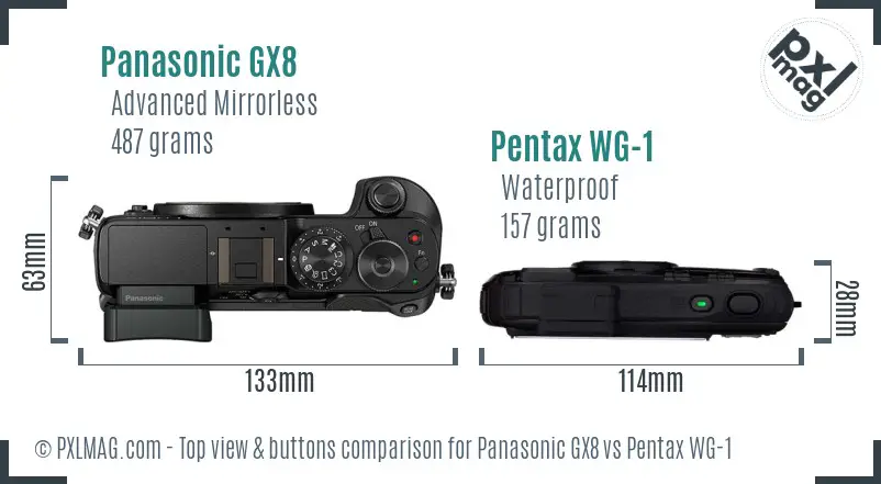 Panasonic GX8 vs Pentax WG-1 top view buttons comparison