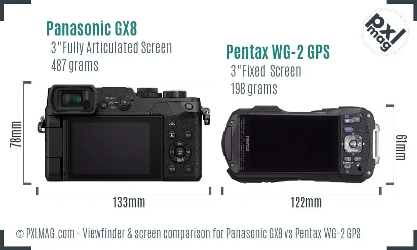 Panasonic GX8 vs Pentax WG-2 GPS Screen and Viewfinder comparison
