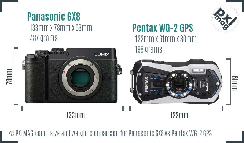 Panasonic GX8 vs Pentax WG-2 GPS size comparison