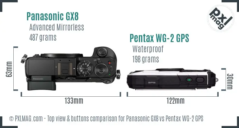 Panasonic GX8 vs Pentax WG-2 GPS top view buttons comparison