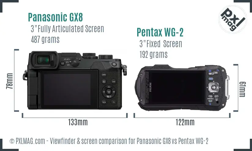 Panasonic GX8 vs Pentax WG-2 Screen and Viewfinder comparison
