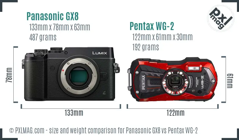 Panasonic GX8 vs Pentax WG-2 size comparison