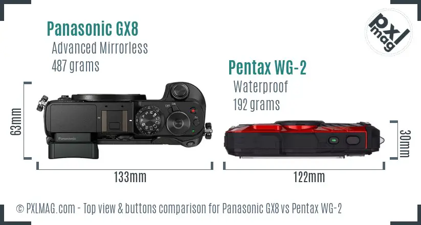 Panasonic GX8 vs Pentax WG-2 top view buttons comparison