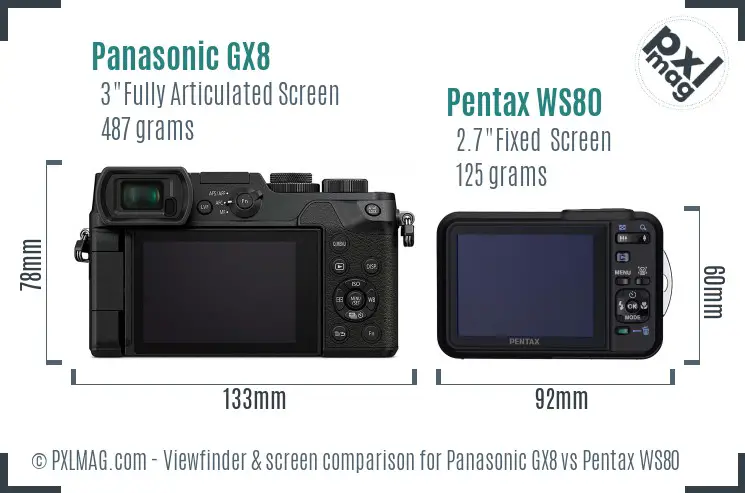 Panasonic GX8 vs Pentax WS80 Screen and Viewfinder comparison
