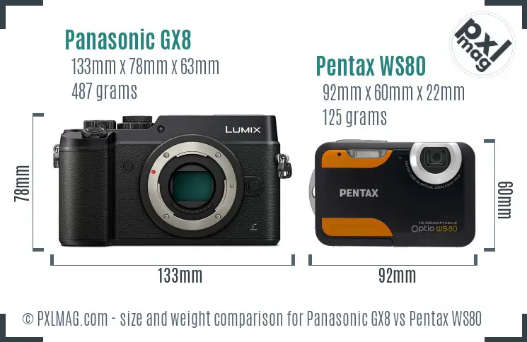 Panasonic GX8 vs Pentax WS80 size comparison