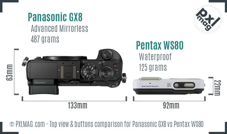 Panasonic GX8 vs Pentax WS80 top view buttons comparison