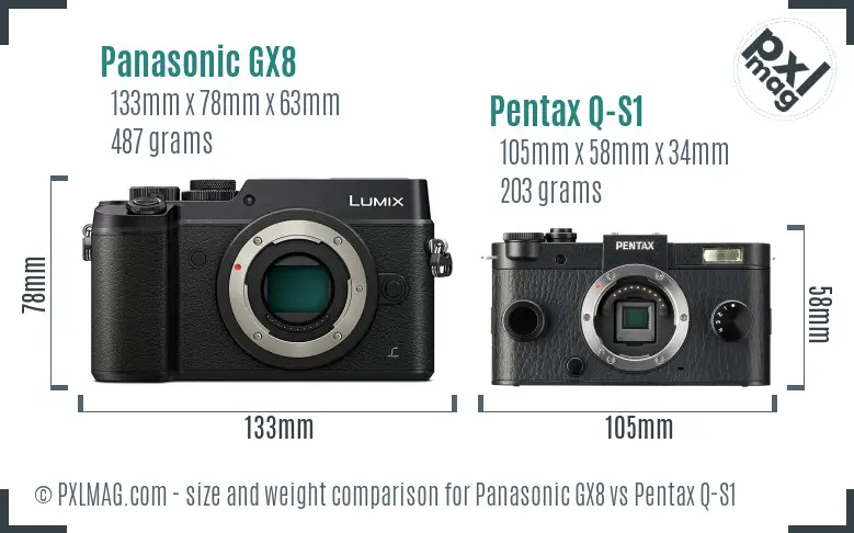 Panasonic GX8 vs Pentax Q-S1 size comparison