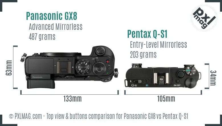 Panasonic GX8 vs Pentax Q-S1 top view buttons comparison