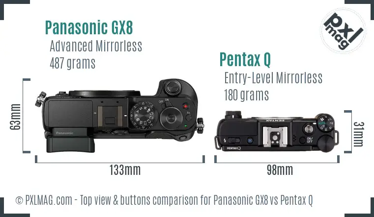 Panasonic GX8 vs Pentax Q top view buttons comparison