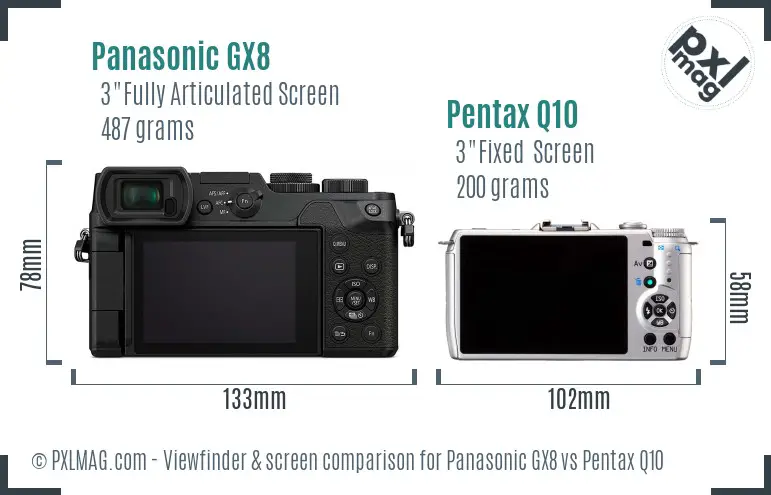 Panasonic GX8 vs Pentax Q10 Screen and Viewfinder comparison
