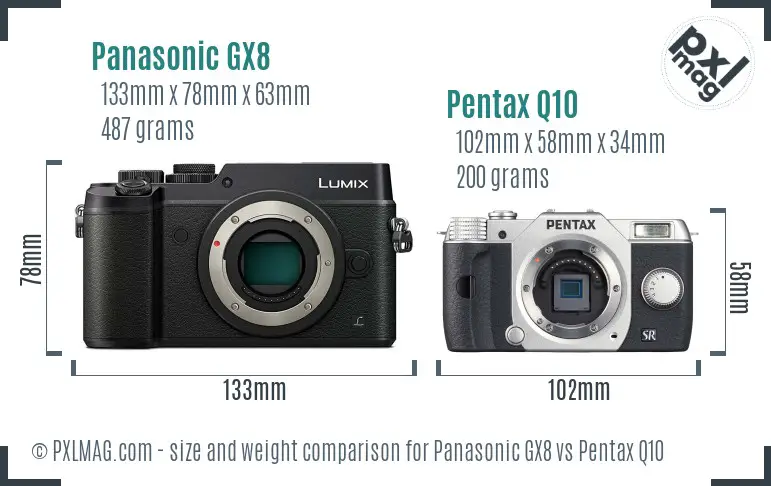 Panasonic GX8 vs Pentax Q10 size comparison