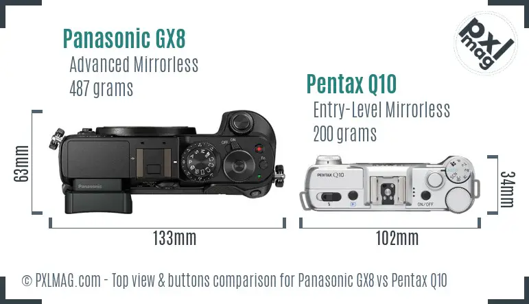 Panasonic GX8 vs Pentax Q10 top view buttons comparison