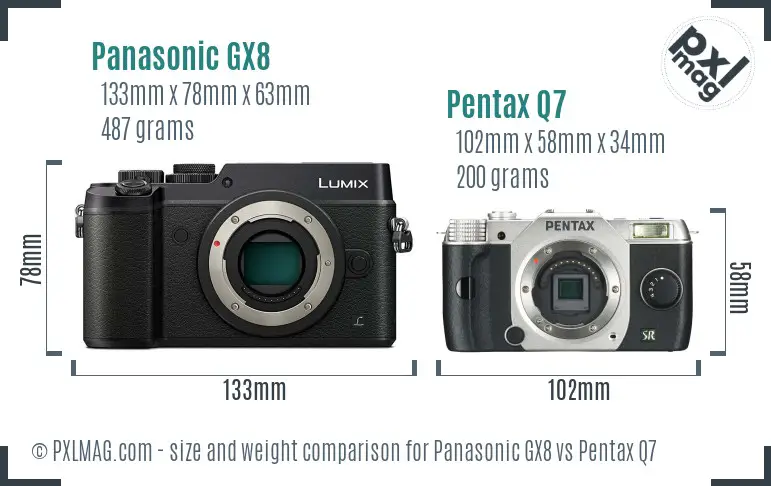 Panasonic GX8 vs Pentax Q7 size comparison