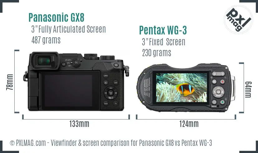 Panasonic GX8 vs Pentax WG-3 Screen and Viewfinder comparison