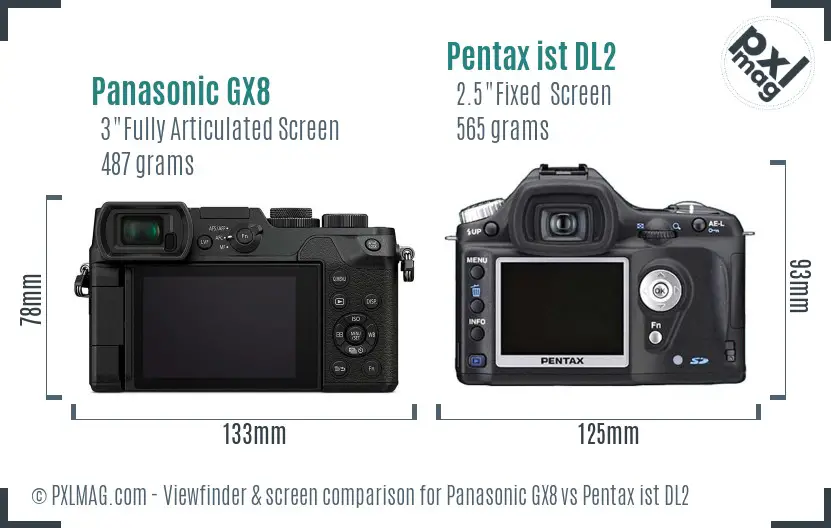 Panasonic GX8 vs Pentax ist DL2 Screen and Viewfinder comparison