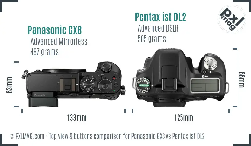 Panasonic GX8 vs Pentax ist DL2 top view buttons comparison