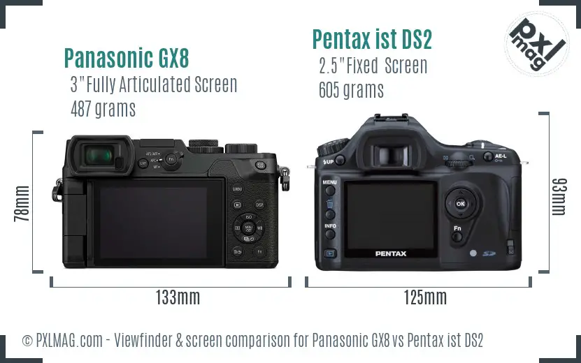 Panasonic GX8 vs Pentax ist DS2 Screen and Viewfinder comparison