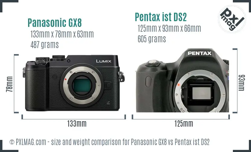 Panasonic GX8 vs Pentax ist DS2 size comparison