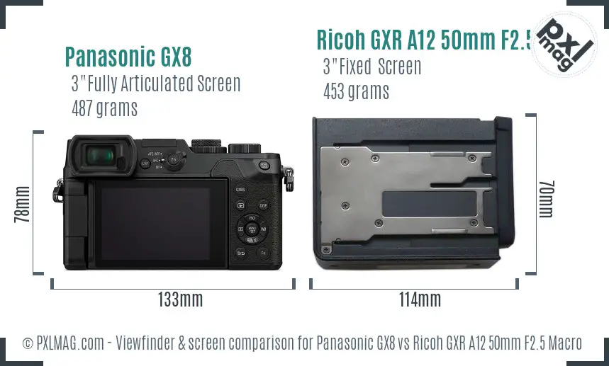 Panasonic GX8 vs Ricoh GXR A12 50mm F2.5 Macro Screen and Viewfinder comparison