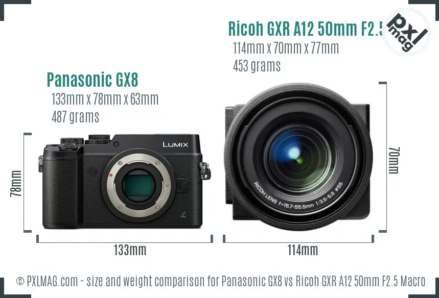 Panasonic GX8 vs Ricoh GXR A12 50mm F2.5 Macro size comparison