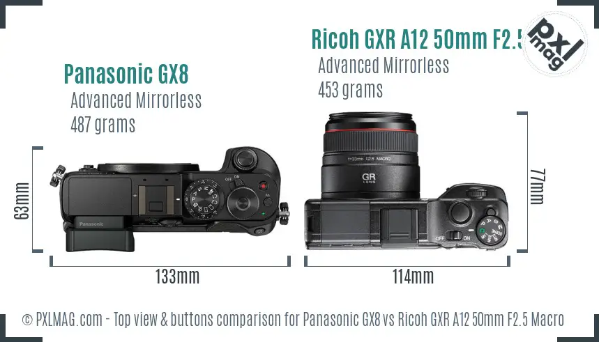 Panasonic GX8 vs Ricoh GXR A12 50mm F2.5 Macro top view buttons comparison