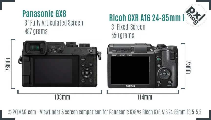 Panasonic GX8 vs Ricoh GXR A16 24-85mm F3.5-5.5 Screen and Viewfinder comparison