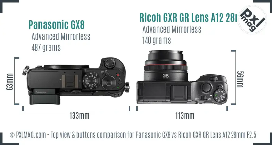 Panasonic GX8 vs Ricoh GXR GR Lens A12 28mm F2.5 top view buttons comparison