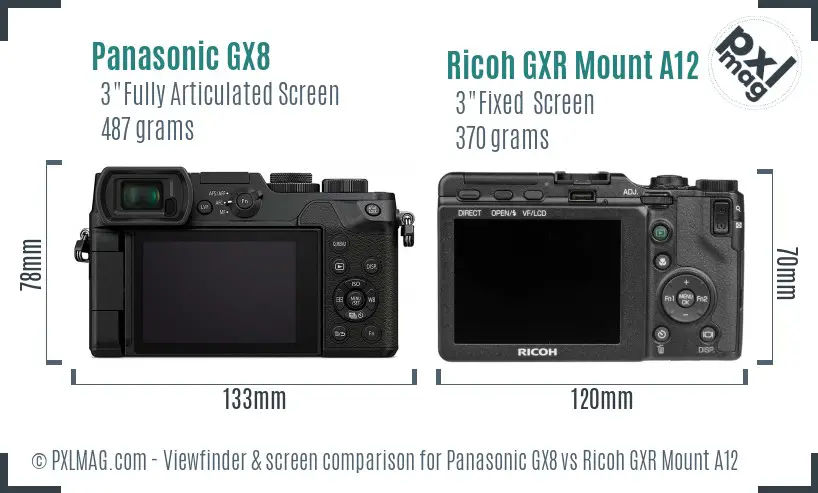 Panasonic GX8 vs Ricoh GXR Mount A12 Screen and Viewfinder comparison