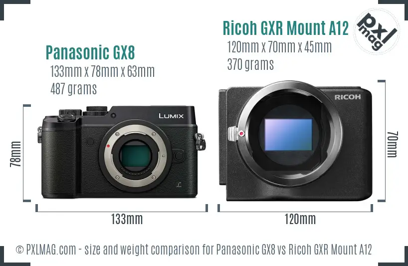 Panasonic GX8 vs Ricoh GXR Mount A12 size comparison