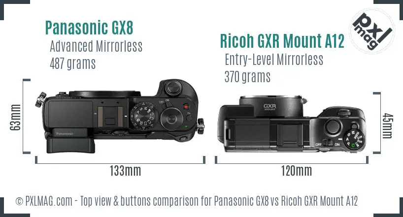 Panasonic GX8 vs Ricoh GXR Mount A12 top view buttons comparison