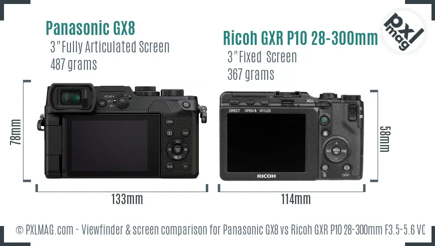 Panasonic GX8 vs Ricoh GXR P10 28-300mm F3.5-5.6 VC Screen and Viewfinder comparison
