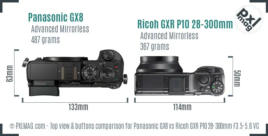 Panasonic GX8 vs Ricoh GXR P10 28-300mm F3.5-5.6 VC top view buttons comparison