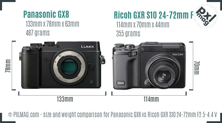 Panasonic GX8 vs Ricoh GXR S10 24-72mm F2.5-4.4 VC size comparison