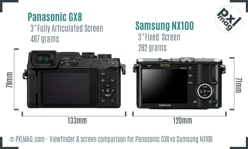 Panasonic GX8 vs Samsung NX100 Screen and Viewfinder comparison