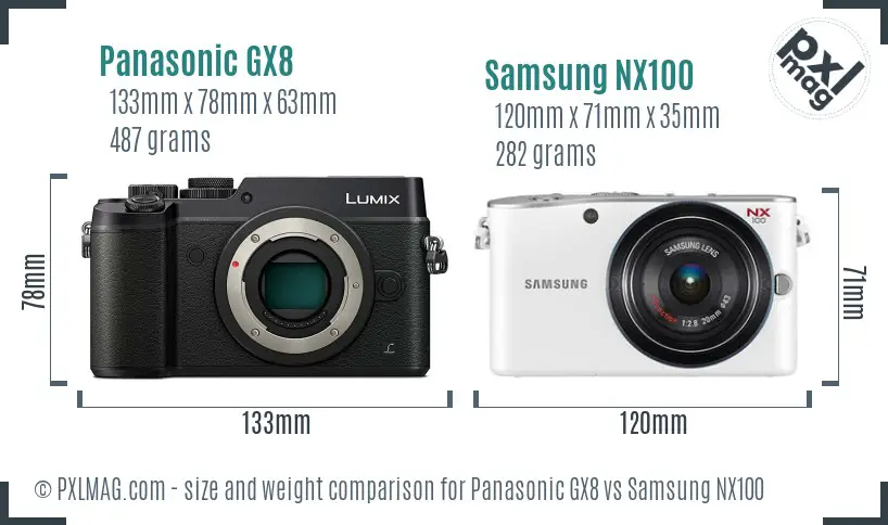 Panasonic GX8 vs Samsung NX100 size comparison