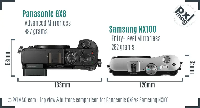Panasonic GX8 vs Samsung NX100 top view buttons comparison