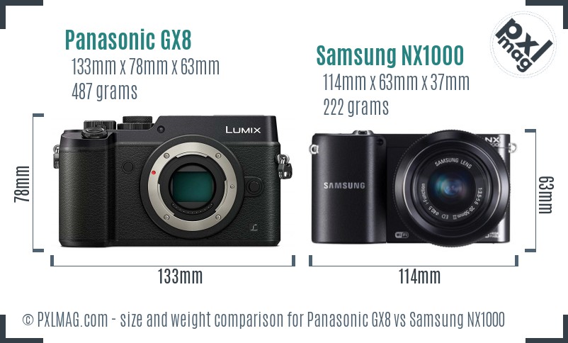 Panasonic GX8 vs Samsung NX1000 size comparison