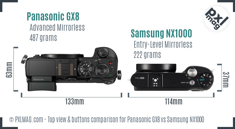 Panasonic GX8 vs Samsung NX1000 top view buttons comparison