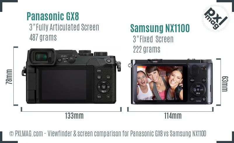 Panasonic GX8 vs Samsung NX1100 Screen and Viewfinder comparison