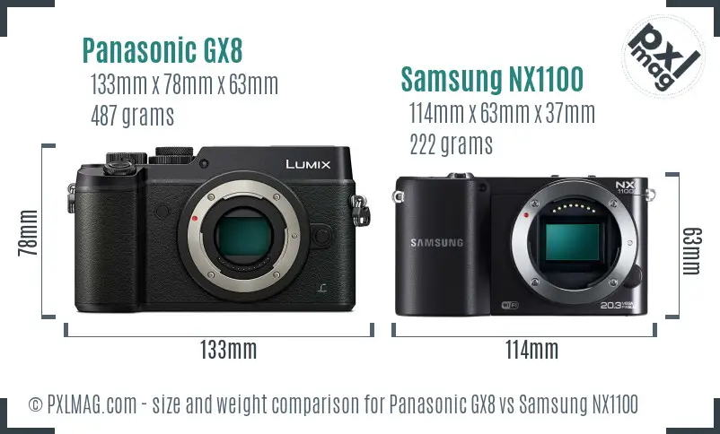 Panasonic GX8 vs Samsung NX1100 size comparison