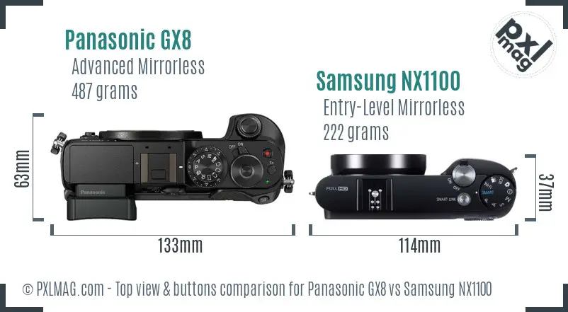 Panasonic GX8 vs Samsung NX1100 top view buttons comparison