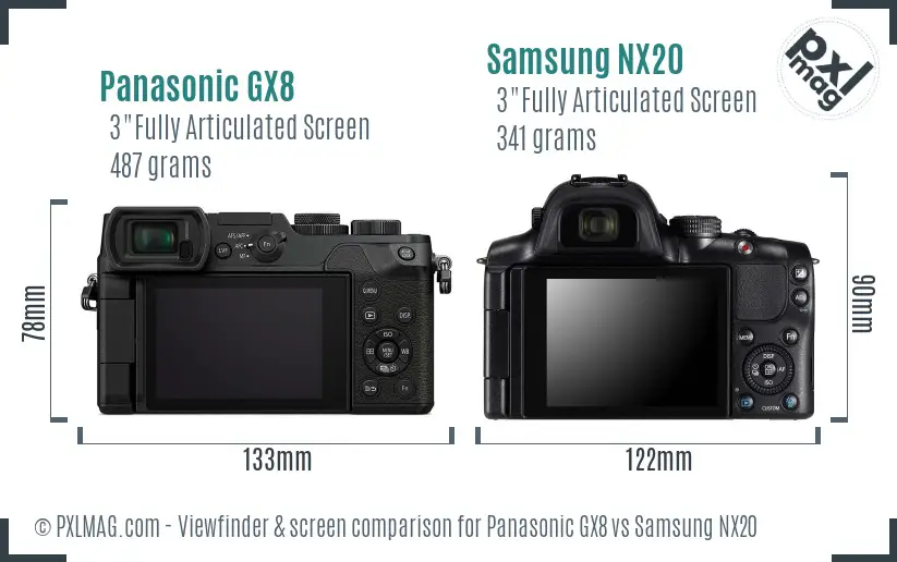 Panasonic GX8 vs Samsung NX20 Screen and Viewfinder comparison