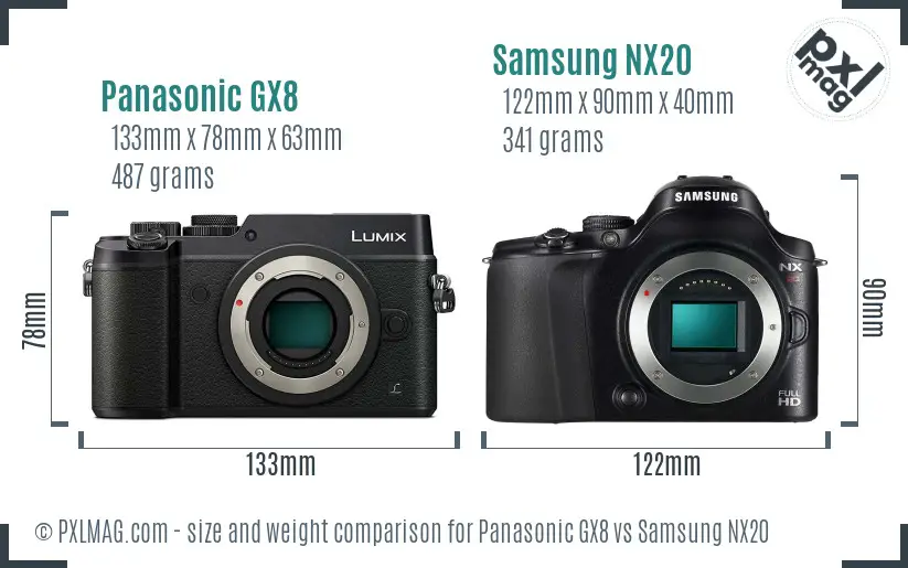 Panasonic GX8 vs Samsung NX20 size comparison