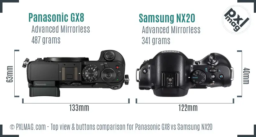 Panasonic GX8 vs Samsung NX20 top view buttons comparison