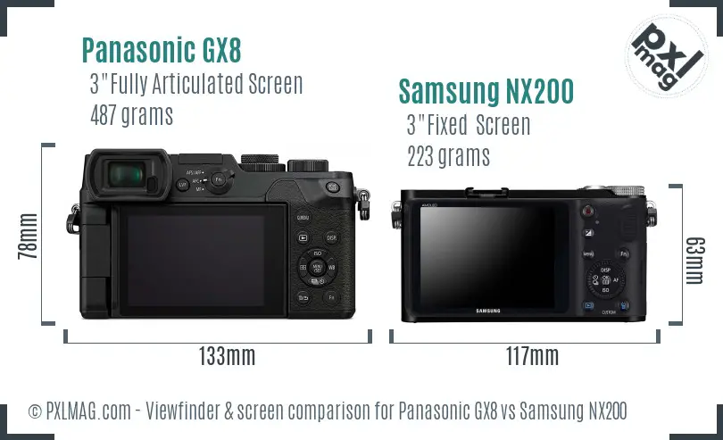 Panasonic GX8 vs Samsung NX200 Screen and Viewfinder comparison